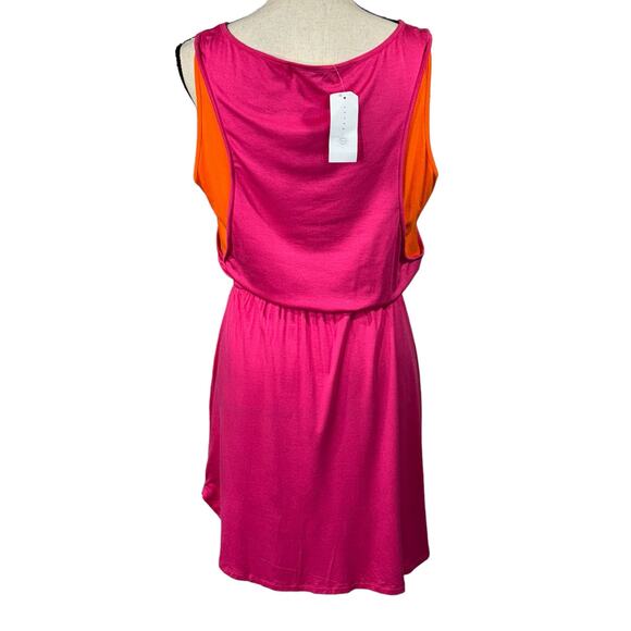 Fever Medium Mini Blouson Dress Scoop Neck Sleeveless Stretch Drawstring Waist - Picture 3 of 7